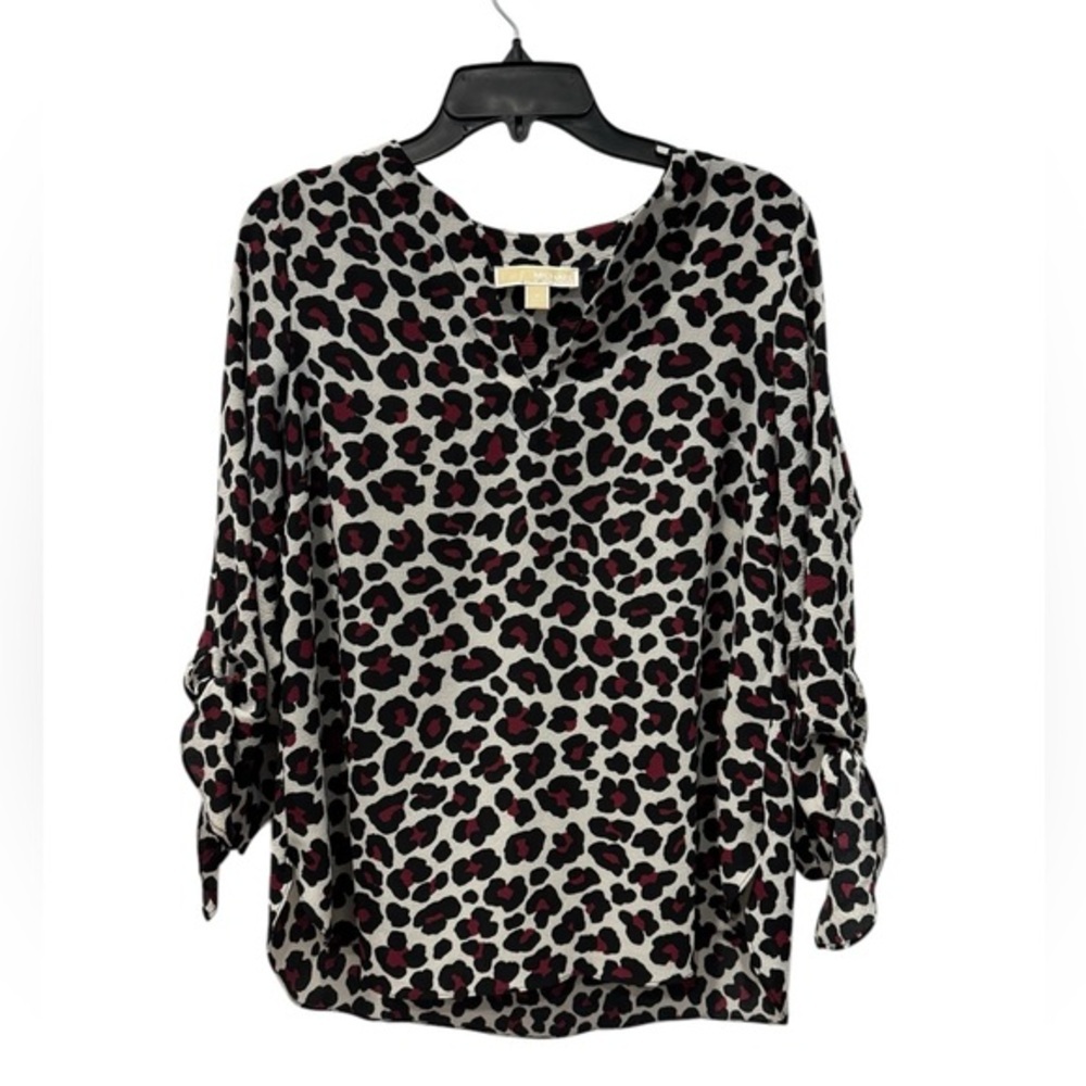Women’s V-Neck Animal Print Leopard Work Professional Blouse Michael Kors Medium